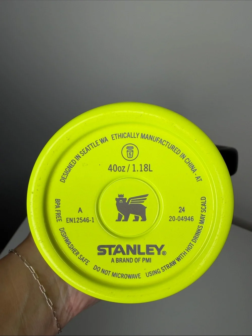 Stanley Neon Yellow Travel Tumbler with Black Handle - Picture 2 of 3